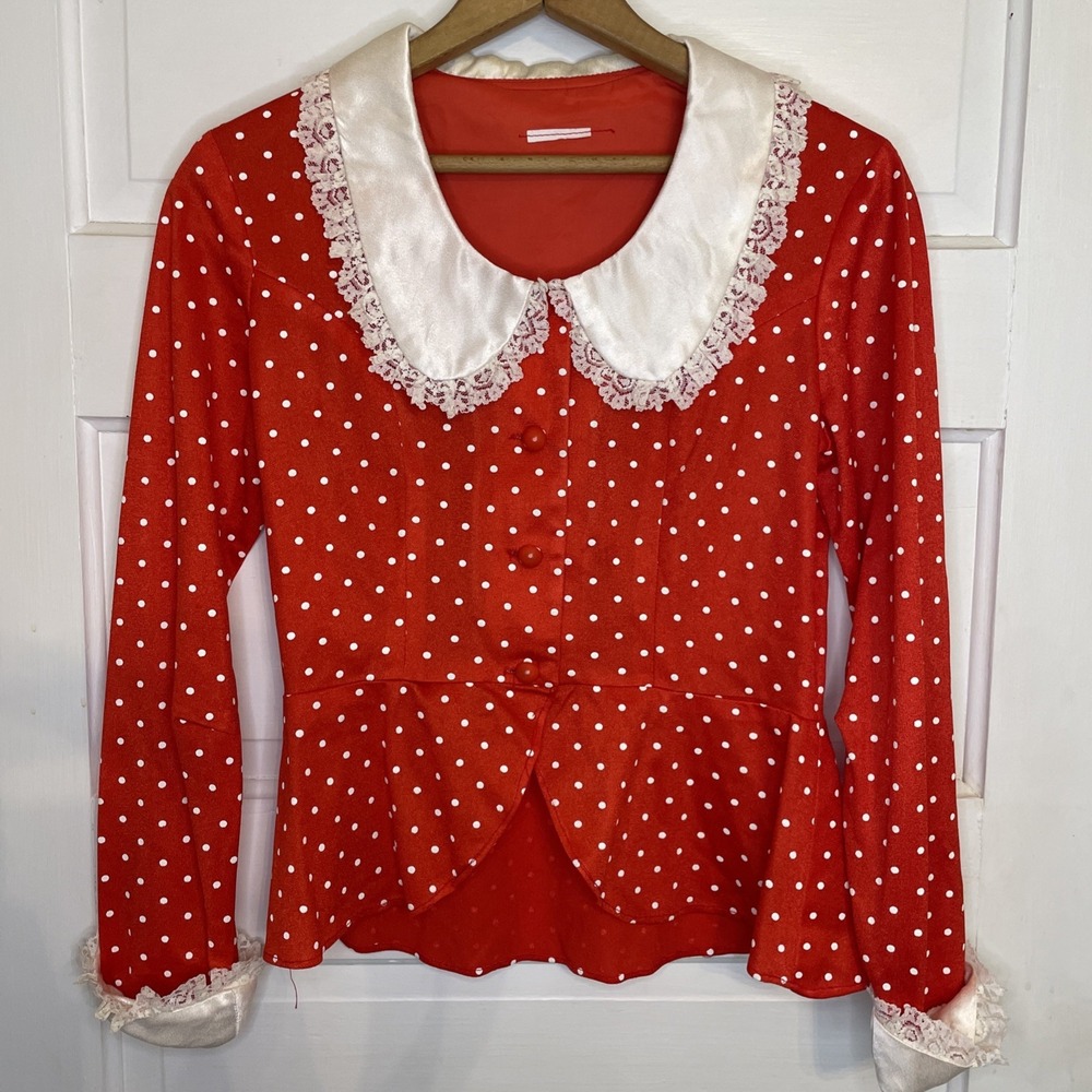 Vintage Bonnie Jean Red White Polka Dot Blouse Peter Pan Collar‎ Valentine Pinup